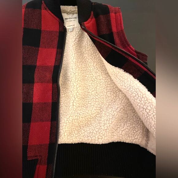 MADEWELL Ladies Red/Black Wool Checkered Full Zip Vest sz XXS - Picture 6 of 7